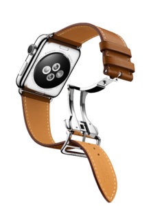 Apple Watch von Hèrmes mit Edelstahlgehäuse & Single Tour Barenia-Lederarmband mit Faltschließe, um 1.600 Euro