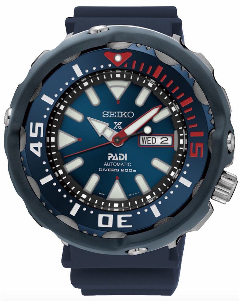 Die Seiko Prospex Diver`s Automatik Special Edition SRPA83K1 ist mit dem PADITM Logo gebrandet und bietet das zuverlässige und robuste Uhrenkaliber 4R36.