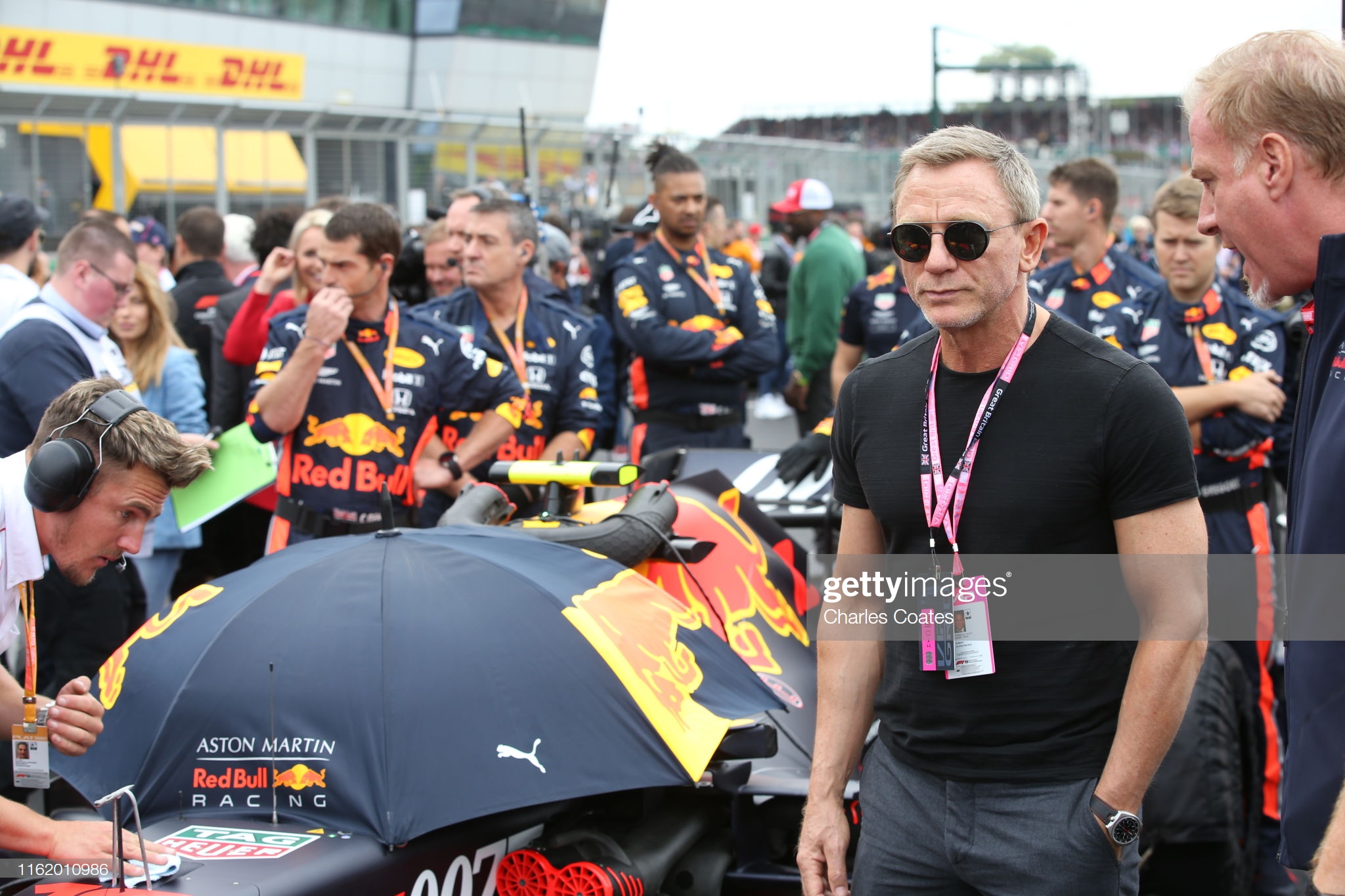 Daniel Craig at 2019 British GP With Omega Seamaster Bullhead 