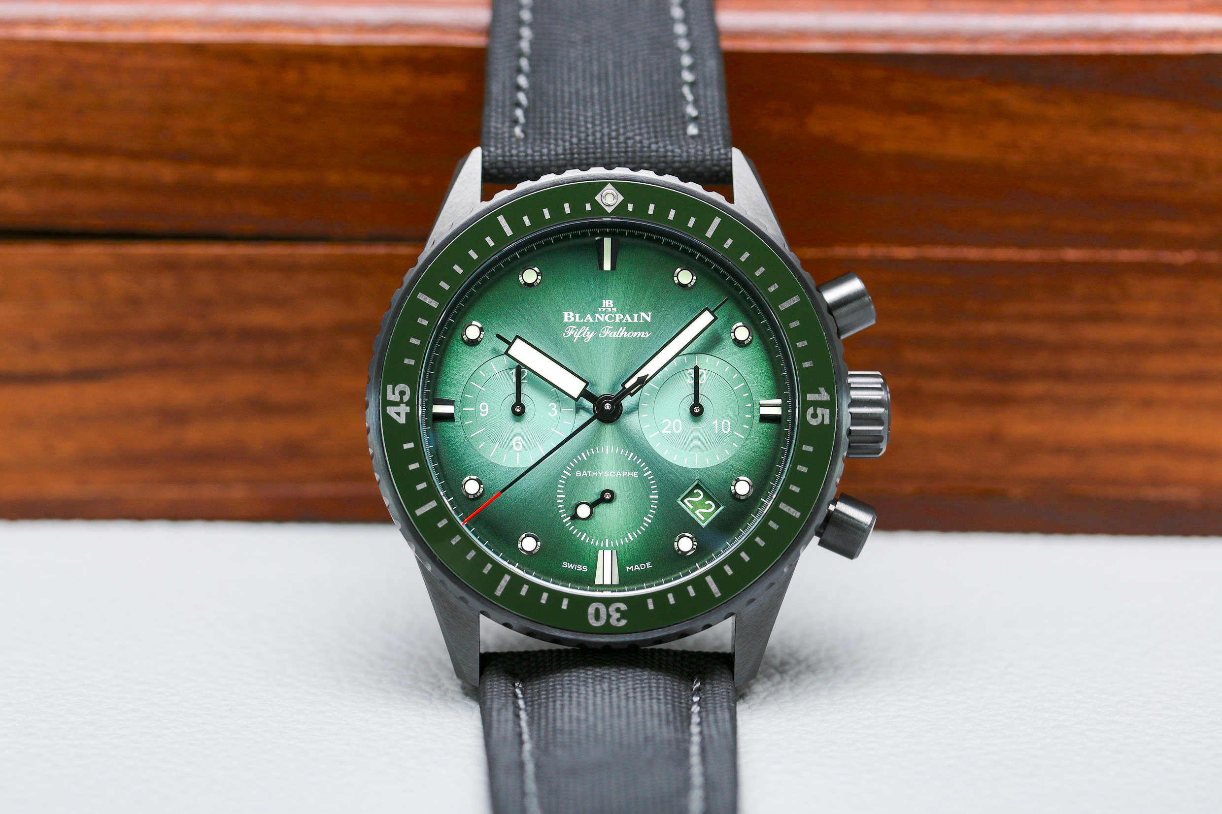 Die grüne Blancpain Fifty Fathoms Bathyscaphe Chronograph